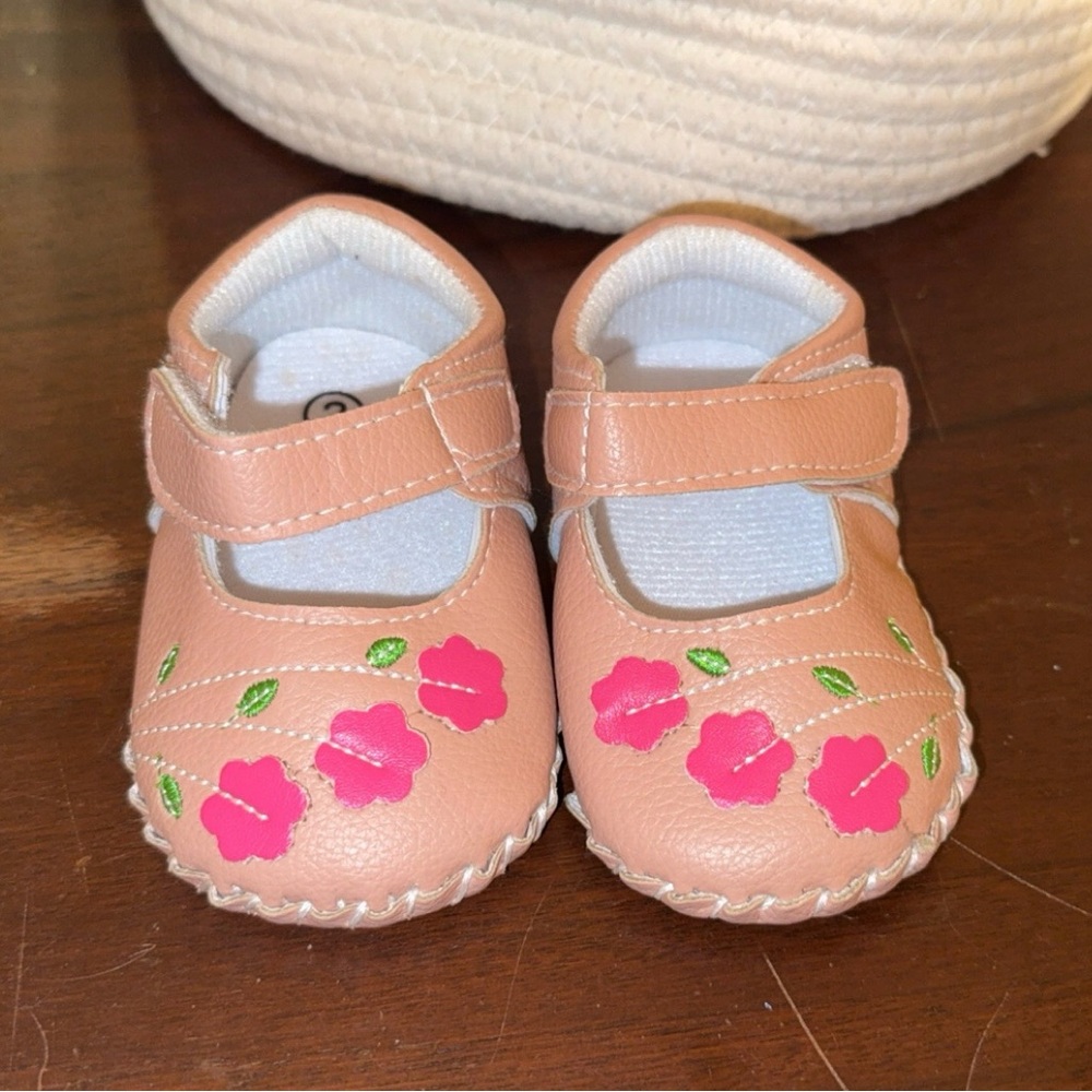Pink and Green Baby Mary Janes (size 2)